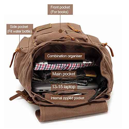 AUGUR High Capacity Canvas Vintage Backpack - for School Travel 12-15" Laptop Backapcks for Men Casual Daypacks Rucksack (M-Coffee)