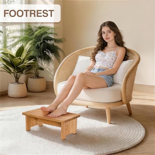 Solid Wood Step Stool 6-Inch Anti-Slip One-Step Stool for Adults