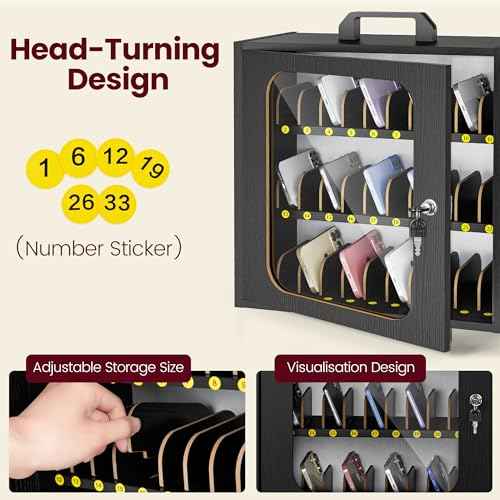 Cell Phone Caddy for Classroom, Adjustable 33 Slots Phone Locker Box for School Home Office Management Easy Assembly Wooden Cellphone Storage Cabinet for Teacher