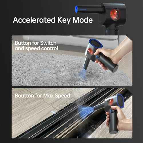 ATEngeus Compressed Air Duster, Stepless Speed Electric Air Duster with Storage Case, Cordless Air Duster with LED Replace Canned Air, 6 Accessories Air Blower, Keyboard Cleaner for Car, PC, Home
