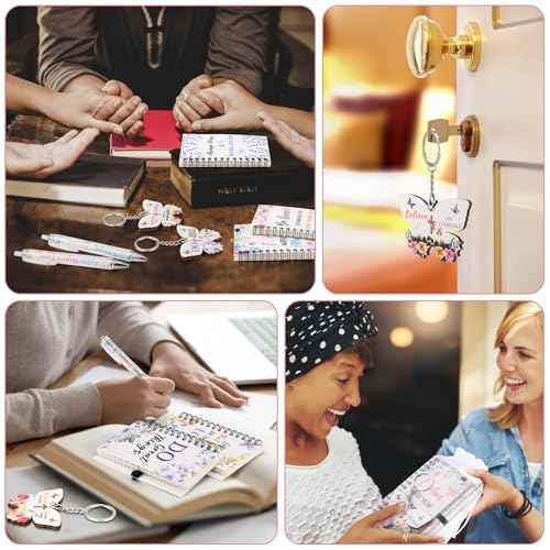 80 Pcs Christian Gifts for Women Bulk Scripture Pens Bible Verse Notebooks Religious Christian Keychains Organza Bags Religious Inspirational Gifts for Women School Office Church Supplies