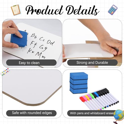 48 Sets Small Whiteboard Dry Erase Boards 5" x7'' Mini Double Sided Dry Erase Lap Boards with Markers Erasers Pen Holders Personal Whiteboards for Students Classroom Teacher