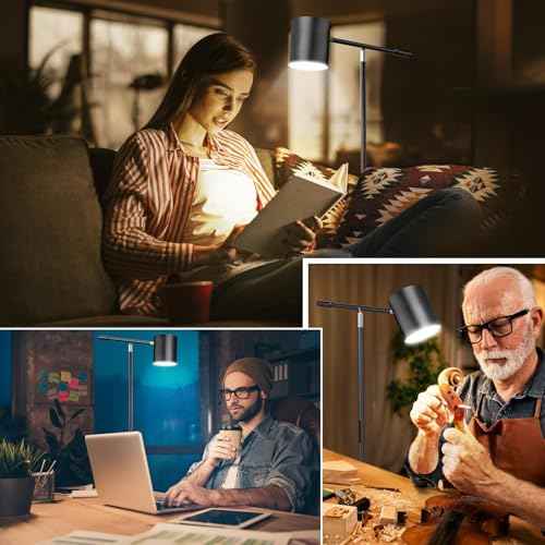 Floor Lamps for Living Room, Modern Stepless Dimmable Standing Lamp with Remote & Touch Control, Adjustable Swing Arms 73" Tall Black Floor Lamp for Reading Sewing Craft