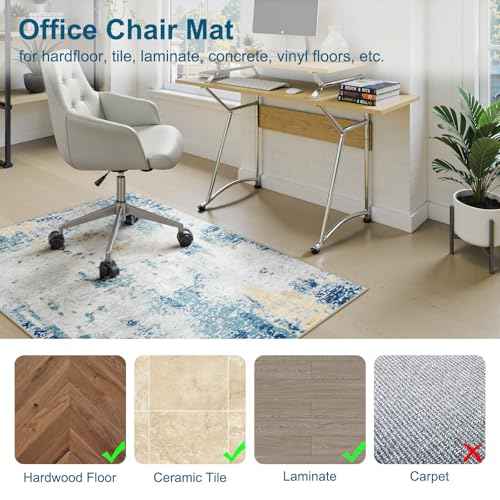 Anidaroel Office Chair Mat for Hardwood Floor & Tile, 48"x60" Abstract Desk Rug for Rolling Chair on Hardwood, Anti-Slip Office Rugs for Rolling Chairs, Low Pile Blue Under Desk Rug for Office Chair