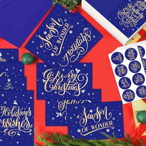 240 Sets Christmas Cards Bulk with Envelopes and Stickers Blue Holiday Greeting Cards Assortment 8 Designs of Merry Christmas Festive Note Cards Set Blank Inside Christmas Theme Xmas Cards