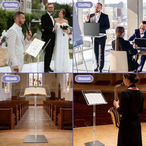 Majhulla Acrylic Lectern Podium Stand with Metal Base, 90° Adjustable Angle