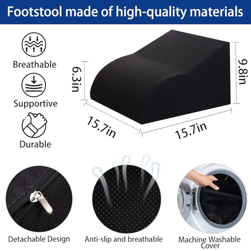 Opuvidity A-black Ergonomic Under-Desk Foot Rest with Washable Cover, 15.7 x 15.7 x 9.8 in
