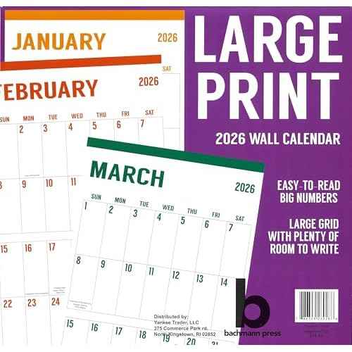 2026 Large Print Full Size Wall Calendar for Planning, Scheduling, and Organizing