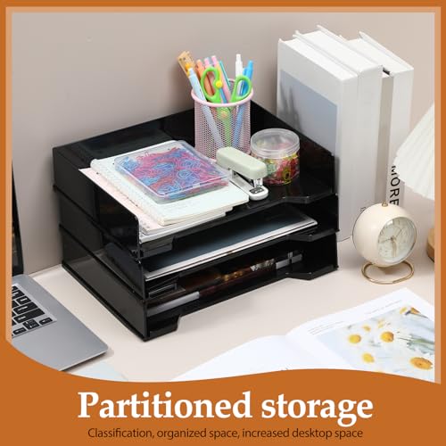6 Pcs Stackable Letter Tray Rectangular Plastic Desk Organizer 13 x 9.5 x 2.6 in Paper Holder File Tray Accessories Rack for Desktop Office Desk Drawers (Black)