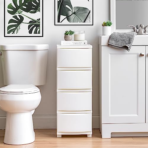 IRIS USA 4-Drawer Slim Storage Organizer, White Matte Front (Narrow)
