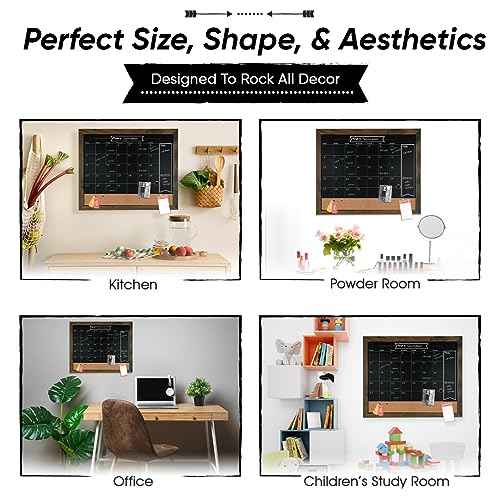 Loddie Doddie Chalk Board Calendar for Wall & Bulletin Combo - 18 x 24-Inch Rustic Frame - Writable Chalk Calendar Surface, Magnets & Push Pins - Menu Board for Kitchen