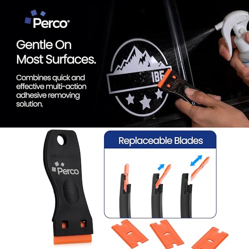Perco Glue Off Adhesive Remover 3.3 oz with Scraper & Plastic Razor – New Stronger Formula