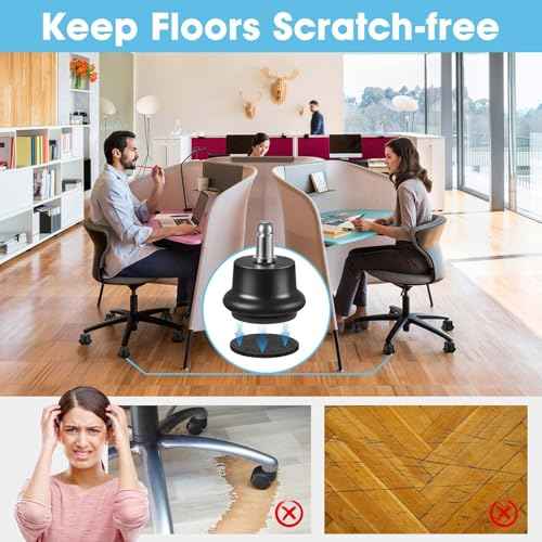 Bell Glides Replacement Office Chair Swivel Caster Wheels to Fixed Stationary Castors,with Separate Self Adhesive Felt Pads for Carpet,Desk Chair Feet Wheel Stopper (15)