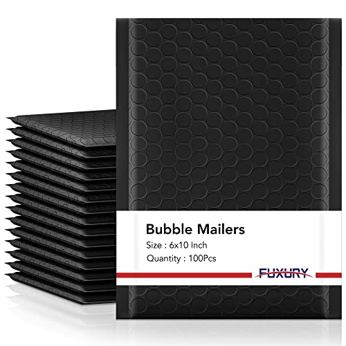 Fuxury Black Bubble Mailers 6x10 Inch Pack of 100 Self-Sealing Padded Envelopes