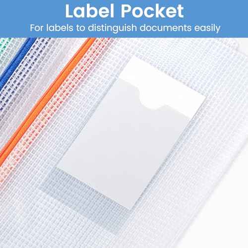 Sooez 24 Pack Mesh Zipper Pouch Bags with Label Pocket, A5 (9.4¡¿6.8 in) Small Pencil Case Pouch for Organizing, Clear Plastic Pencil Pouches Bulk for School Supplies Storage, Money Envelopes for Cash