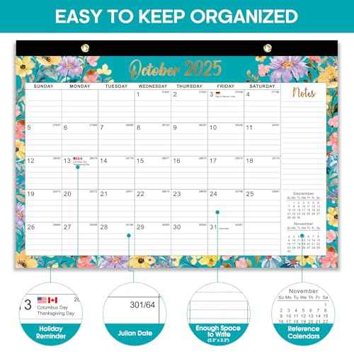 Desk Calendar 2026, 21 Months Calendar Runs from October 2025 to June 2027 - Large 17" x 12" Desktop/Wall Monthly Calendar for Home School, or Office - Floral