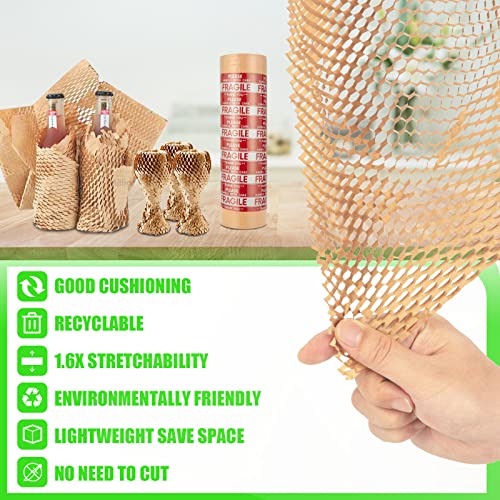 Honeycomb Packing Paper Roll 15x400' Eco-Friendly Moving Wrap with Fragile Stickers