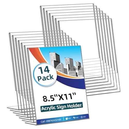 14 Pack Acrylic Sign Holder 8.5x11 Inches, Clear Tabletop Plastic Paper Display Stand, L-Shape Vertical Menu Holder Stand, Photo Picture Frame Flyer Display Stand for Restaurants, Store,Office Desktop