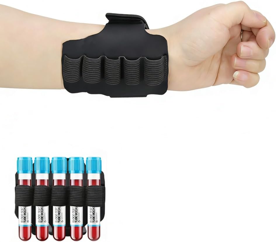 Skiennix Phlebotomy Tube Holder - Adjustable Wristband for Nurses | Reusable Neoprene, Holds 5 Tubes