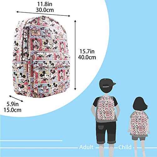 Finex Mickey Minnie Comic Style Canvas Backpack Casual Daypack with 15 in Laptop Storage Compartment