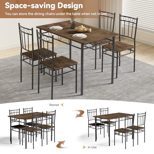 AMICLIBER 5-Piece Dining Table Set for 4 (0.6-inch Brown) – Rectangular Kitchen & Dining Furniture