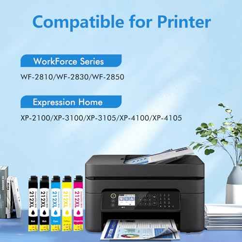 212XL 212 Ink Cartridges Combo Pack: Remanufactured Replacement for Epson Printer Workforce WF-2850 WF-2830 WF-2810 Expression Home XP-4100 XP-4105 (5 Pack, Black*2 Cyan Yellow Magenta)