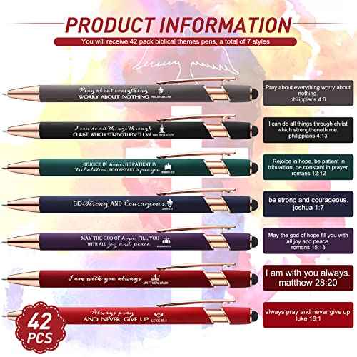 Fumete 42 Pcs Christian Ballpoint Pens Bulk Sunday School Gift for Church Stylus Pens with Inspirational Bible Verse Quote Touch Screen Sunday School Baptism Party Favor, Black Ink(Bright Color)