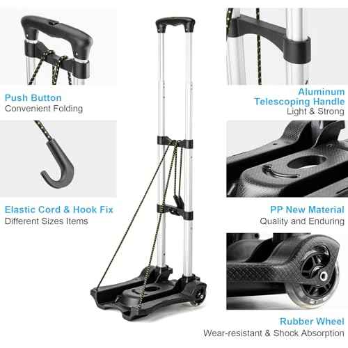 Small Folding Hand Truck Dolly with 2 Wheels, Lightweight Aluminum Foldable Luggage Cart, Collapsible Cart Portable Dolly for Airport Travel Moving Use