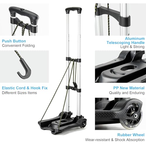 Vsaikeo 15.6x10.6x3.2 Inch Foldable Hand Truck Dolly with 2 Wheels, Lightweight Portable Luggage Cart