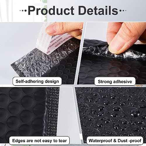 Henoyso 100 Pcs Bubble Mailer 4 Sizes Self Adhesive Black Waterproof Padded Envelopes Cushioning Seal Bubble Shipping Envelopes for Mailing Packaging Small Business Packing Supplies