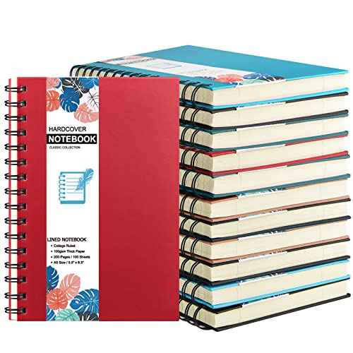 12 Pack A5 Hardcover Spiral Notebook College Ruled Notebooks Colorful Journal Bulk Diary Planner Lined Travel Subject Writing Notepad for School Office Business Supplies, 8.3" x 5.5", 6 Colors