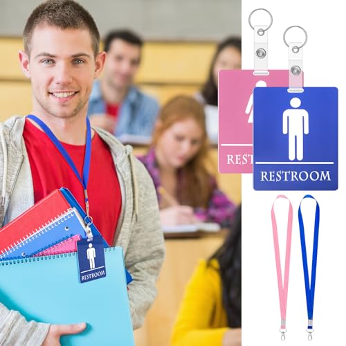 Fuyoooo Classroom Bathroom Pass Set with Keychain - 6 Blue & Pink Passes for Teachers