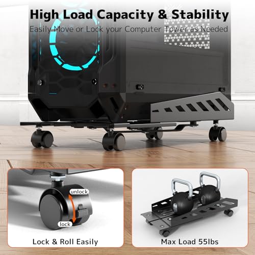 PUTORSEN Computer Tower Stand with Rolling Wheels and Guardrails
