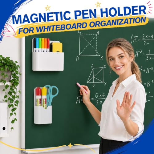 Grtard White Magnetic Pen Holders 4 Pack - Office & Classroom Organization
