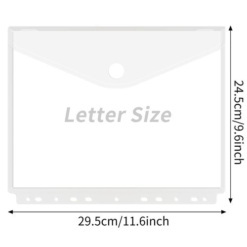 EOOUT 30Pcs Binder Pocket, Binder Organizer, 11 Holes Clear Poly Binder Envelope with Hook and Loop Closure, Plastic Binder Folders for School and Office Supplies, Letter Size