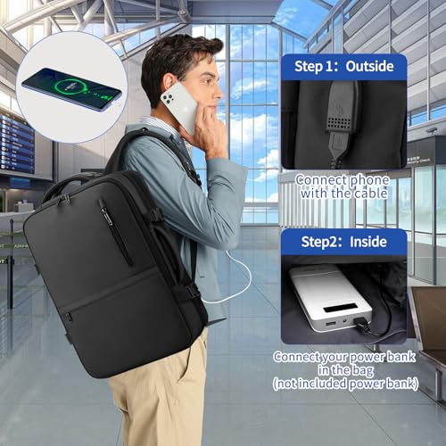 Travel Backpack for Men Women, Expandable Carry on Backpacks with USB Charging Port for Business Work Commute Casual, Black