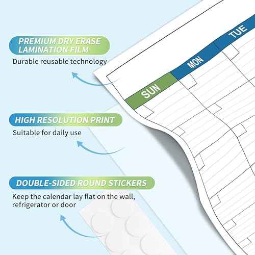 Large Dry Erase Calendar - Undated 1 Month Dry Erase Calendar for Wall, 40" x 28", Erasable & Reusable Laminated Dry Erase Wall Calendar with 10 Round Stickers, Large Space for Office
