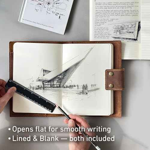 Albero Genuine Leather Refillable Journal for Men & Women - 5x8 Vintage Brown Handmade Leather Cover, 200+200 Lined & Unlined Pages (100gsm) - A5 Notebook Travel, Engineering, Executive & Writers Use
