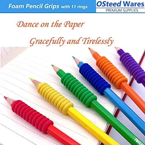 50 Pcs Foam Pencil Grips of 11 Rings for Kids and Adults Handwriting, 10 Colors Pencil Holder Grippers for Relieving Fingers, Mechanical Pencil Holder Cushion