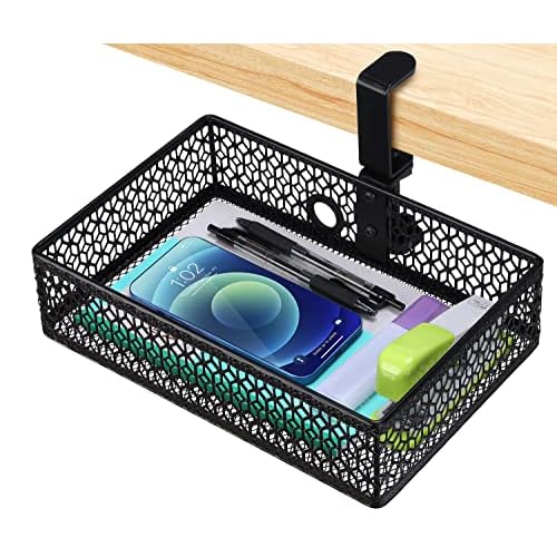 ROSYLINE Drawer Under Desk Storage Organizer, Clamp on Desk Drawer, Under Desk Storage, Clamp Drawer Basket, Hanging Desk Storage, Under Desk Mount Tray, Suitable for Multiple Scenes (Black)