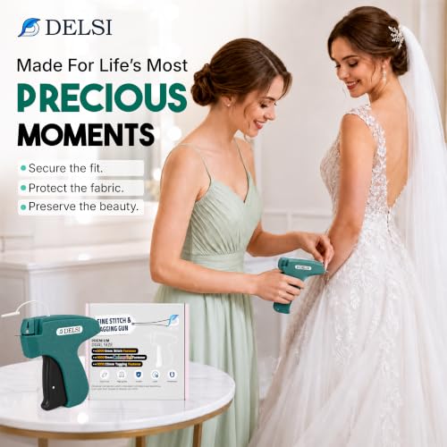 Delsi Stitch Gun for Clothes – Green Tag Gun Kit with 4000 Fasteners, 6 Needles