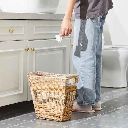 Mifoci 2 Pcs Wicker Trash Basket for Bathroom Woven Rattan Garbage Basket with 50 Plastic Bags, Boho Wicker Trash Can for Bathroom Kitchen Bedroom(Multicolor)