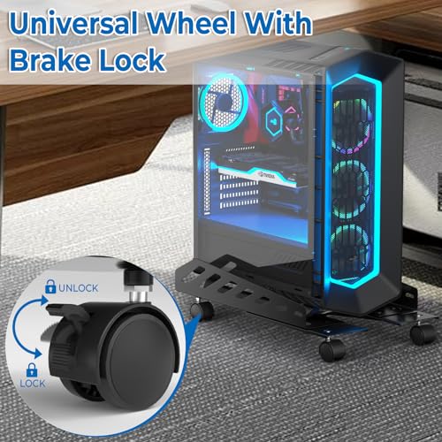 AGPTEK Adjustable CPU Stand with Wheels, Steel Computer Tower Riser 6.3-11.8in