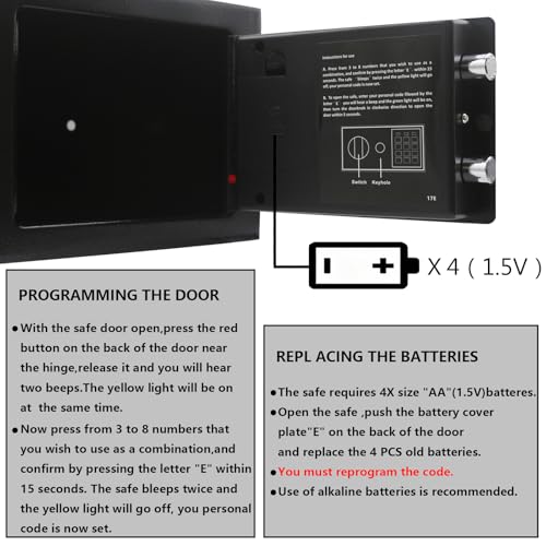 Yuanshikj Small Black Steel Security Safe Box with Digital Keypad & Emergency Keys, 0.23 CuFt