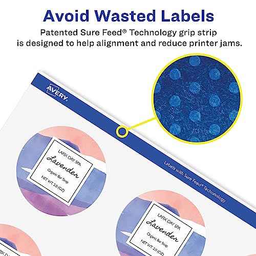 Avery Glossy Clear Round Labels, Sure Feed Technology, 3" Diameter, 150 Glossy Clear Labels, Print-to-The-Edge, Laser/Inkjet Printable