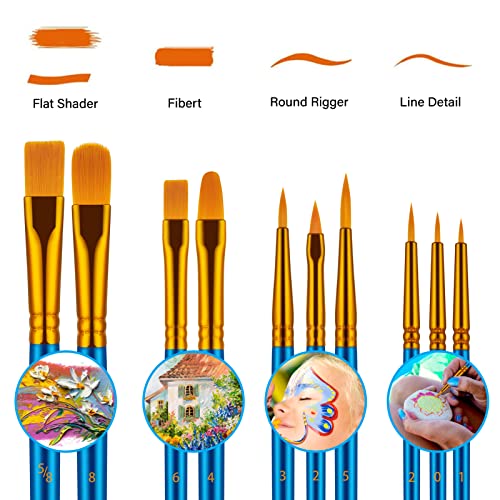 Blue Artist Paint Brushes Set for Acrylic Watercolor Oil Painting - 20 Pcs