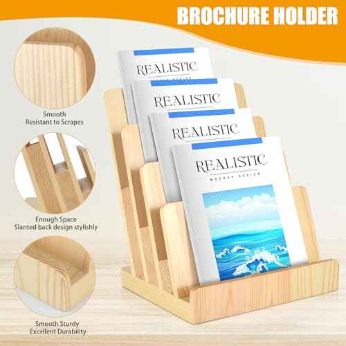 DLUGOPIS 4 Tier Wood Brochure Holder 8.5 x 11Magazine Display Rack Brochure Display Stand Literature Holder Pamphlet Display Stand Magazine Organizer Flyer Display Holder for Table Counter