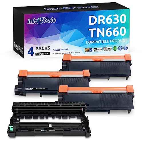 INK E-SALE Compatible TN660 Toner Cartridge and DR630 Drum Set Replacement (1D+3T) for Brother MFC-L2700DW HL-L2340DW HL-L2300D HL-L2380DW DCP-L2540DW DCP-L2520DW MFC-L2740DW MFC-L2720DW Printer