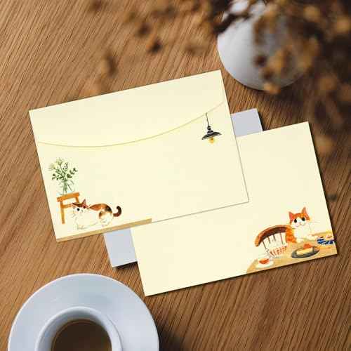36 PCS Writing Paper and Envelopes Set, Warm Cute Cat Themed Stationary Set Design for Invitations Gift Decorations Holiday Party, 24 Lined Stationery Paper with 12 Envelops