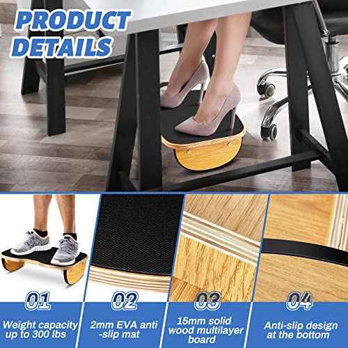 Taiyin Ergonomic Wood Foot Rest for Enhanced Circulation Under Desk Wood Footrest Stool Rocker Balance Board for Supporting Relieving Leg Pressure, Home and Office Use, 15.8 x 11 x 4.3 Inches